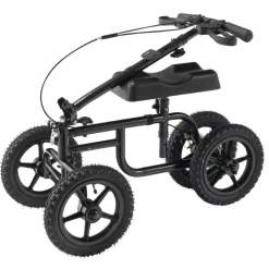 VEVOR Folding Knee Scooter, Carbon Steel Steerable Knee Walker with Height-Adjustable Handlebar & Knee Pad, 12