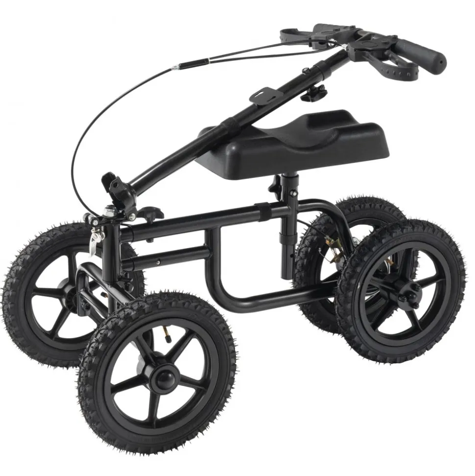 VEVOR Folding Knee Scooter, Carbon Steel Steerable Knee Walker with Height-Adjustable Handlebar & Knee Pad, 12" All-Terrain Wheel, Dual Brakes, Leg Recovery Scooter for Injured Ankle Foot Knee, 350LBS