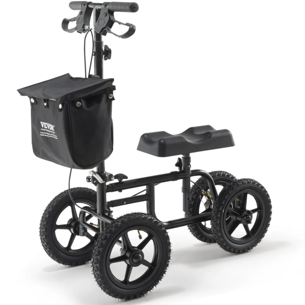 VEVOR Folding Knee Scooter, Carbon Steel Steerable Knee Walker with Height-Adjustable Handlebar & Knee Pad, 12" All-Terrain Wheel, Dual Brakes, Leg Recovery Scooter for Injured Ankle Foot Knee, 350LBS