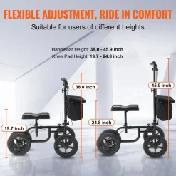 VEVOR Folding Knee Scooter, Carbon Steel Steerable Knee Walker with Height-Adjustable Handlebar & Knee Pad, 12