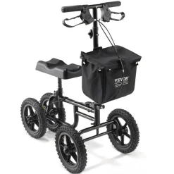 VEVOR Folding Knee Scooter, Carbon Steel Steerable Knee Walker with Height-Adjustable Handlebar & Knee Pad, 12