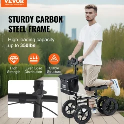 VEVOR Folding Knee Scooter, Carbon Steel Steerable Knee Walker with Height-Adjustable Handlebar & Knee Pad, 12
