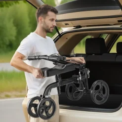 VEVOR Folding Knee Scooter, Carbon Steel Steerable Knee Walker with Height-Adjustable Handlebar & Knee Pad, All-Terrain Solid Wheels, Dual Brakes, Leg Recovery Scooter for Broken Ankle Foot Injuries