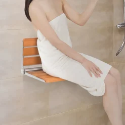 VEVOR Folding Oak Shower Seat, 16.1