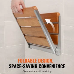 VEVOR Folding Oak Shower Seat, 16.1