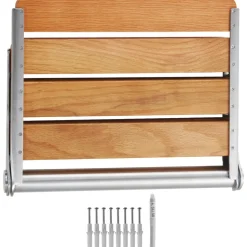 VEVOR Folding Oak Shower Seat, 16.1
