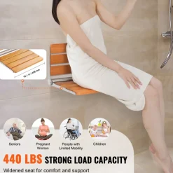 VEVOR Folding Oak Shower Seat, 16.1