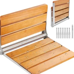 VEVOR Folding Oak Shower Seat, 16.1