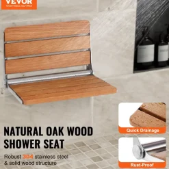 VEVOR Folding Oak Shower Seat, 16.1
