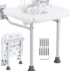 VEVOR Folding PE Shower Seat, 15.7'' x 14.8'' Unfolded, Wall Mounted Fold Up Shower Bench with 500 lbs Load Capacity, Space Saving Fold Down Shower Chair for Seniors Pregnant Women Children Adults