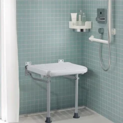 VEVOR Folding PE Shower Seat, 15.7'' x 14.8'' Unfolded, Wall Mounted Fold Up Shower Bench with 500 lbs Load Capacity, Space Saving Fold Down Shower Chair for Seniors Pregnant Women Children Adults