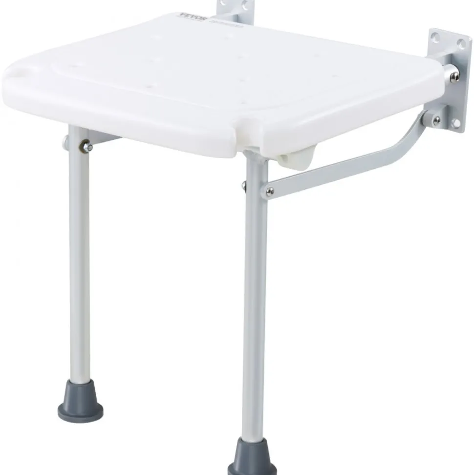 VEVOR Folding PE Shower Seat, 15.7'' x 14.8'' Unfolded, Wall Mounted Fold Up Shower Bench with 500 lbs Load Capacity, Space Saving Fold Down Shower Chair for Seniors Pregnant Women Children Adults