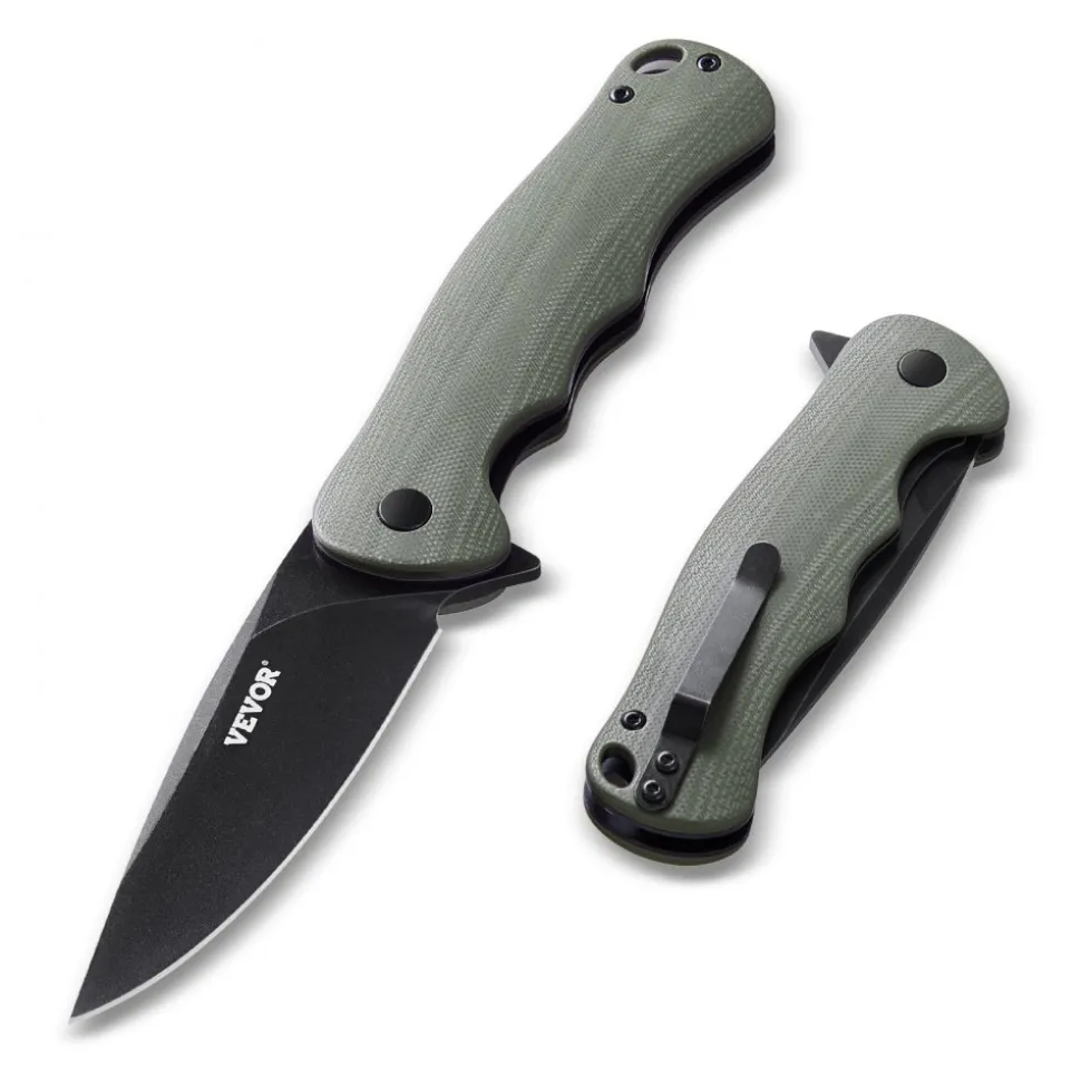 VEVOR Folding Pocket Knife, 3.5 in/8.8 cm D2 Steel Blade, G10 Handle Small EDC Knife with Pocket Clip, Sharp Camping Survival Hiking Knife, 3.84 oz/0.1 kg Easy to Carry for Men Women Self Defense