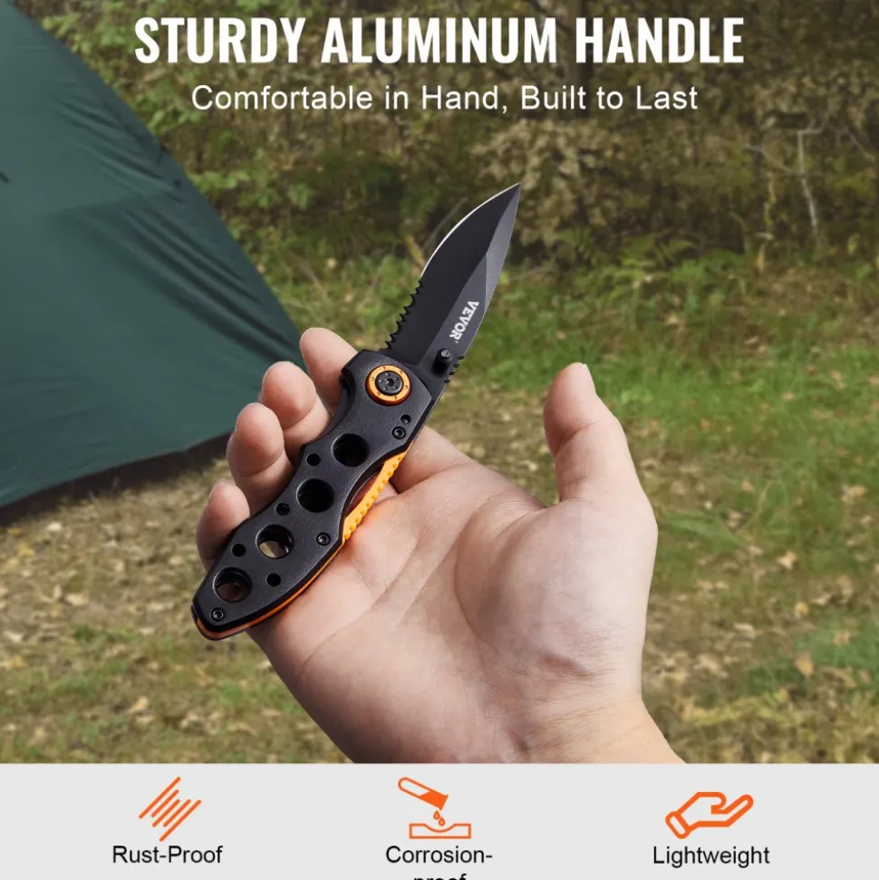 VEVOR Folding Pocket Knife, 3 in/7.6 cm 7Cr17Mov Blade, Aluminum Handle Small EDC Knife with Pocket Clip, Sharp Camping Survival Hiking Knife, 2.8 oz/0.08 kg Easy to Carry for Men Women Self Defense
