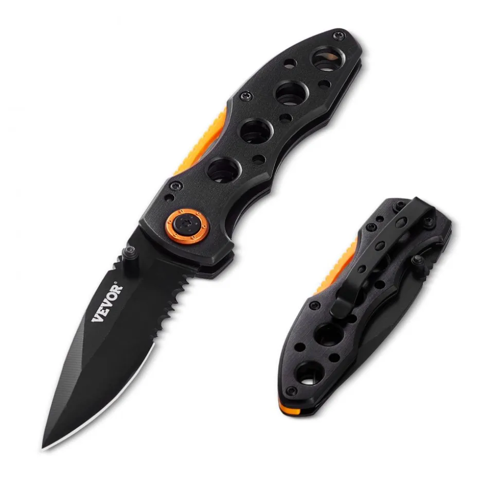 VEVOR Folding Pocket Knife, 3 in/7.6 cm 7Cr17Mov Blade, Aluminum Handle Small EDC Knife with Pocket Clip, Sharp Camping Survival Hiking Knife, 2.8 oz/0.08 kg Easy to Carry for Men Women Self Defense