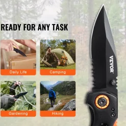 VEVOR Folding Pocket Knife, 3 in/7.6 cm 7Cr17Mov Blade, Aluminum Handle Small EDC Knife with Pocket Clip, Sharp Camping Survival Hiking Knife, 2.8 oz/0.08 kg Easy to Carry for Men Women Self Defense