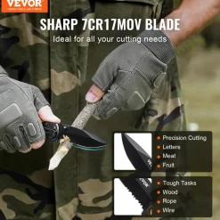 VEVOR Folding Pocket Knife, 3 in/7.6 cm 7Cr17Mov Blade, Aluminum Handle Small EDC Knife with Pocket Clip, Sharp Camping Survival Hiking Knife, 2.8 oz/0.08 kg Easy to Carry for Men Women Self Defense