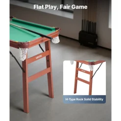 VEVOR Folding Pool Table, 4.5 ft Portable Billiards Tables, Foldable Space-Saving Entertainment Game Set Includes Ball, Cue, Rack, Chalk, Brush, Brown with Bule Cloth, for Family Use, Recreation Room