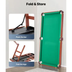 VEVOR Folding Pool Table, 4.5 ft Portable Billiards Tables, Foldable Space-Saving Entertainment Game Set Includes Ball, Cue, Rack, Chalk, Brush, Brown with Bule Cloth, for Family Use, Recreation Room