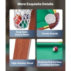 VEVOR Folding Pool Table, 4.5 ft Portable Billiards Tables, Foldable Space-Saving Entertainment Game Set Includes Ball, Cue, Rack, Chalk, Brush, Brown with Bule Cloth, for Family Use, Recreation Room