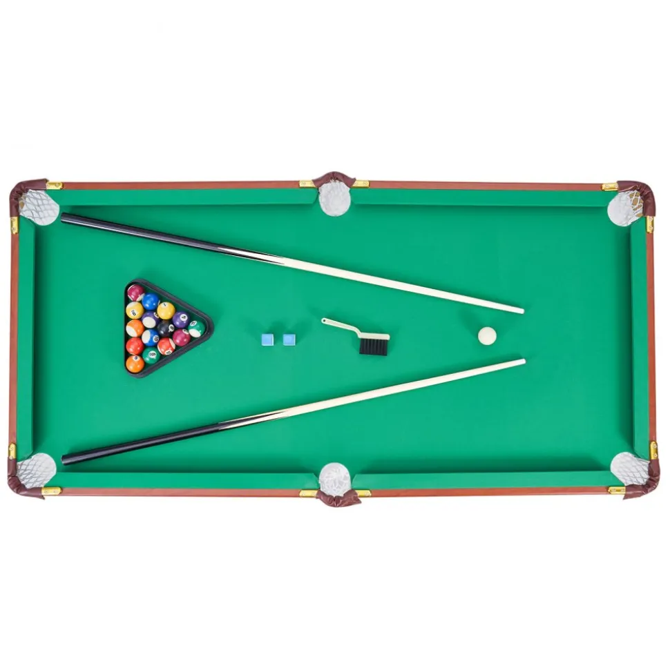 VEVOR Folding Pool Table, 4.5 ft Portable Billiards Tables, Foldable Space-Saving Entertainment Game Set Includes Ball, Cue, Rack, Chalk, Brush, Brown with Bule Cloth, for Family Use, Recreation Room