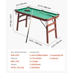 VEVOR Folding Pool Table, 4.5 ft Portable Billiards Tables, Foldable Space-Saving Entertainment Game Set Includes Ball, Cue, Rack, Chalk, Brush, Brown with Bule Cloth, for Family Use, Recreation Room