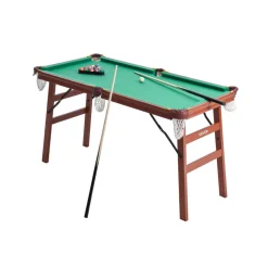VEVOR Folding Pool Table, 4.5 ft Portable Billiards Tables, Foldable Space-Saving Entertainment Game Set Includes Ball, Cue, Rack, Chalk, Brush, Brown with Bule Cloth, for Family Use, Recreation Room