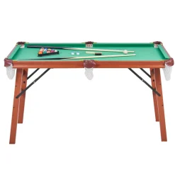 VEVOR Folding Pool Table, 4.5 ft Portable Billiards Tables, Foldable Space-Saving Entertainment Game Set Includes Ball, Cue, Rack, Chalk, Brush, Brown with Bule Cloth, for Family Use, Recreation Room
