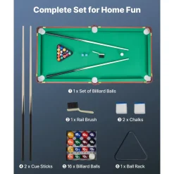 VEVOR Folding Pool Table, 4.5 ft Portable Billiards Tables, Foldable Space-Saving Entertainment Game Set Includes Ball, Cue, Rack, Chalk, Brush, Brown with Bule Cloth, for Family Use, Recreation Room