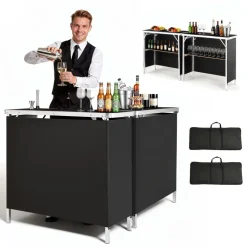 VEVOR Folding Portable Bar Table, 2 pcs, 38.6 x 15.2 x 34.3 in, with Carry Bag, Storage Shelf, Detachable Skirt, Quick and Easy Setup, Foldable Mobile Bartending Station for Events, Party, Tradeshow