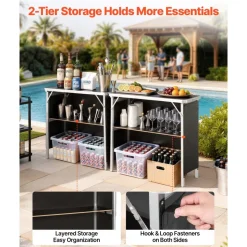 VEVOR Folding Portable Bar Table, 2 pcs, 38.6 x 15.2 x 34.3 in, with Carry Bag, Storage Shelf, Detachable Skirt, Quick and Easy Setup, Foldable Mobile Bartending Station for Events, Party, Tradeshow