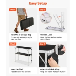 VEVOR Folding Portable Bar Table, 2 pcs, 38.6 x 15.2 x 34.3 in, with Carry Bag, Storage Shelf, Detachable Skirt, Quick and Easy Setup, Foldable Mobile Bartending Station for Events, Party, Tradeshow