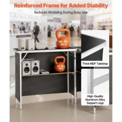 VEVOR Folding Portable Bar Table, 2 pcs, 38.6 x 15.2 x 34.3 in, with Carry Bag, Storage Shelf, Detachable Skirt, Quick and Easy Setup, Foldable Mobile Bartending Station for Events, Party, Tradeshow