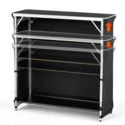 VEVOR Folding Portable Bar Table, 38.6 x 15.2 x 34.3 in, with Carry Bag, Storage Shelf, and Detachable Skirt, Quick and Easy Setup, Foldable Mobile Bartending Station for Events, Party, Tradeshow