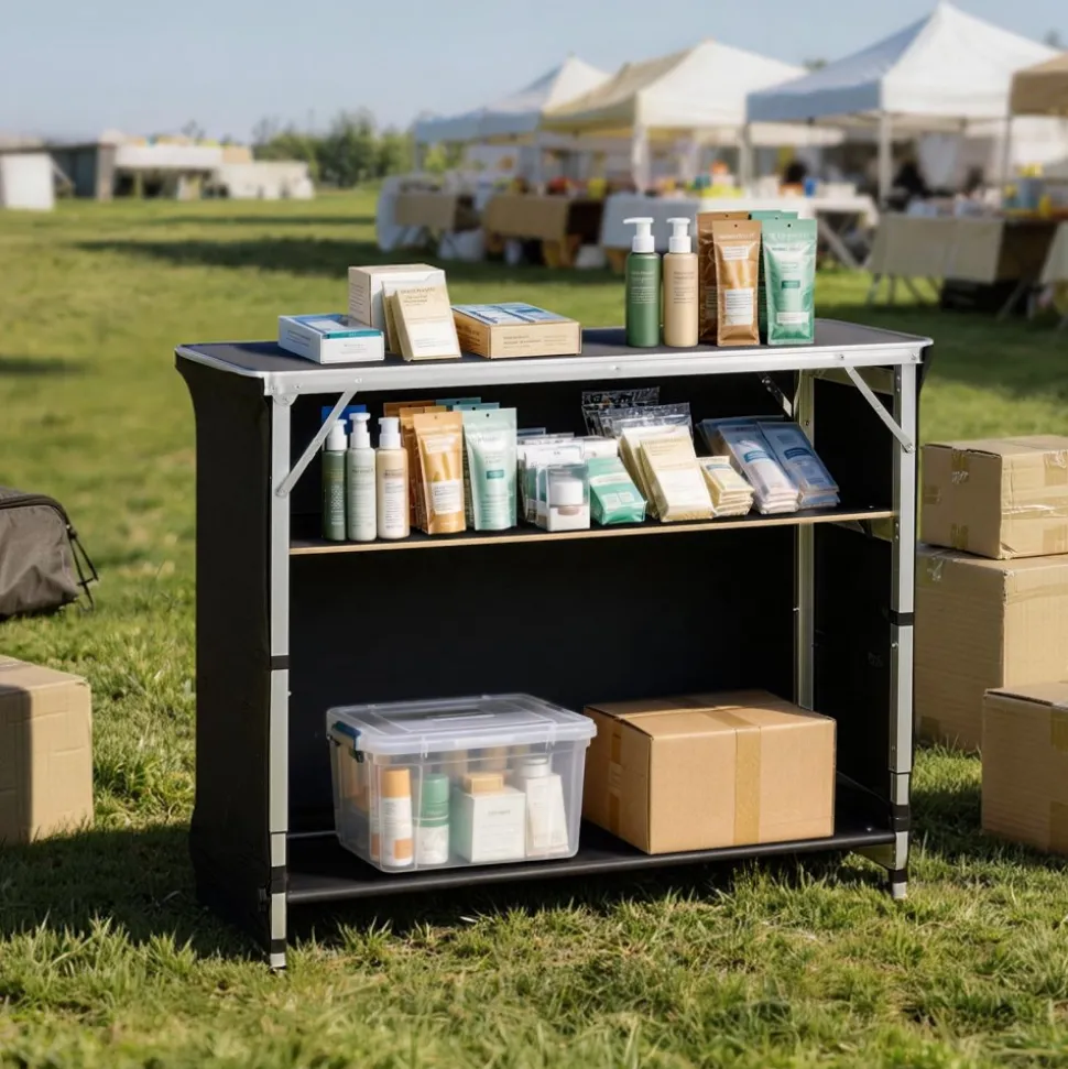 VEVOR Folding Portable Bar Table, 38.6 x 15.2 x 34.3 in, with Carry Bag, Storage Shelf, and Detachable Skirt, Quick and Easy Setup, Foldable Mobile Bartending Station for Events, Party, Tradeshow