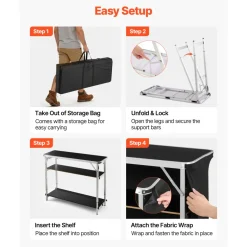 VEVOR Folding Portable Bar Table, 38.6 x 15.2 x 34.3 in, with Carry Bag, Storage Shelf, and Detachable Skirt, Quick and Easy Setup, Foldable Mobile Bartending Station for Events, Party, Tradeshow