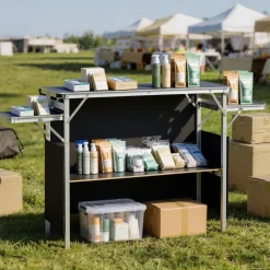 VEVOR Folding Portable Bar Table, 43.3 x 15.4 x 34.6 in, with Carry Bag, Storage Shelf, and Detachable Skirt, Quick and Easy Setup, Foldable Mobile Bartending Station for Events, Party, Tradeshow