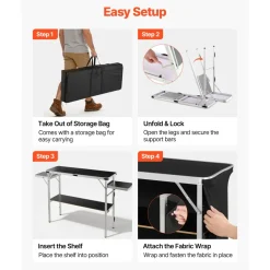 VEVOR Folding Portable Bar Table, 43.3 x 15.4 x 34.6 in, with Carry Bag, Storage Shelf, and Detachable Skirt, Quick and Easy Setup, Foldable Mobile Bartending Station for Events, Party, Tradeshow