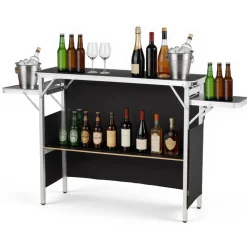 VEVOR Folding Portable Bar Table, 43.3 x 15.4 x 34.6 in, with Carry Bag, Storage Shelf, and Detachable Skirt, Quick and Easy Setup, Foldable Mobile Bartending Station for Events, Party, Tradeshow