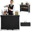 VEVOR Folding Portable Bar Table, 43.3 x 15.2 x 34.8 in, with Carry Bag, Storage Shelf, and Detachable Skirt, Quick and Easy Setup, Foldable Mobile Bartending Station for Events, Party, Tradeshow