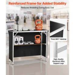 VEVOR Folding Portable Bar Table, 43.3 x 15.2 x 34.8 in, with Carry Bag, Storage Shelf, and Detachable Skirt, Quick and Easy Setup, Foldable Mobile Bartending Station for Events, Party, Tradeshow