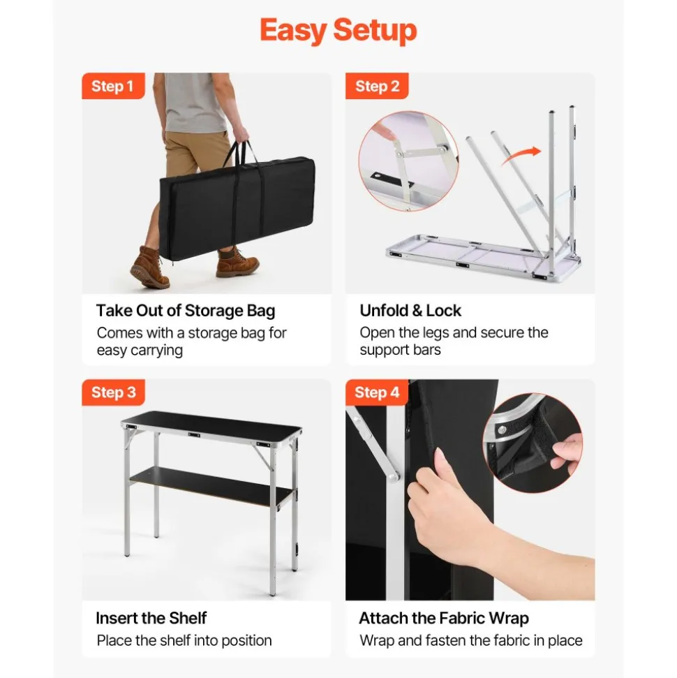 VEVOR Folding Portable Bar Table, 43.3 x 15.2 x 34.8 in, with Carry Bag, Storage Shelf, and Detachable Skirt, Quick and Easy Setup, Foldable Mobile Bartending Station for Events, Party, Tradeshow