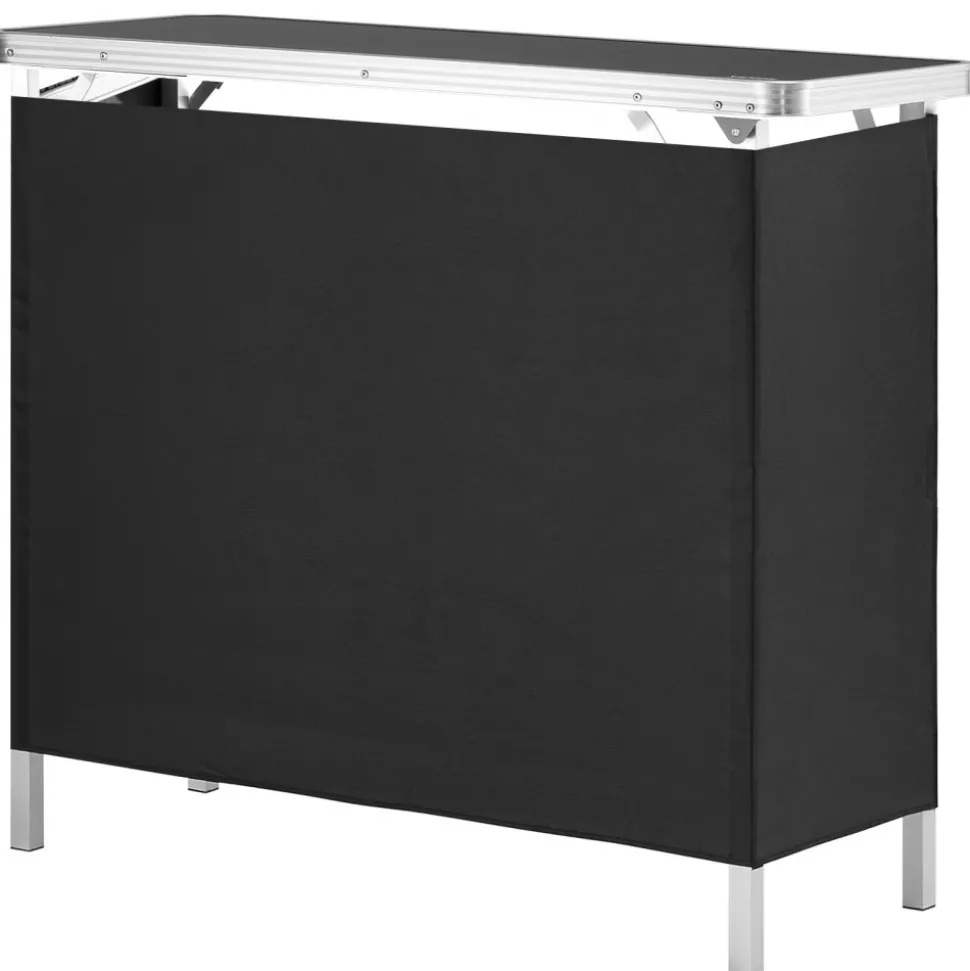 VEVOR Folding Portable Bar Table, Tradeshow Podium Table for Indoor, Outdoor, Party, Picnic, Exhibition, Includes Carrying Case, Storage Shelf and Black Skirt, 38.39" x 15.16" x 34.25"