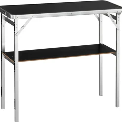 VEVOR Folding Portable Bar Table, Tradeshow Podium Table for Indoor, Outdoor, Party, Picnic, Exhibition, Includes Carrying Case, Storage Shelf and Black Skirt, 38.39