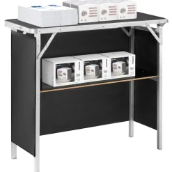 VEVOR Folding Portable Bar Table, Tradeshow Podium Table for Indoor, Outdoor, Party, Picnic, Exhibition, Includes Carrying Case, Storage Shelf and Black Skirt, 38.39