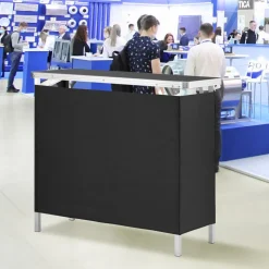 VEVOR Folding Portable Bar Table, Tradeshow Podium Table for Indoor, Outdoor, Party, Picnic, Exhibition, Includes Carrying Case, Storage Shelf and Black Skirt, 38.39