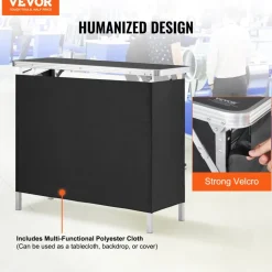 VEVOR Folding Portable Bar Table, Tradeshow Podium Table for Indoor, Outdoor, Party, Picnic, Exhibition, Includes Carrying Case, Storage Shelf and Black Skirt, 38.39