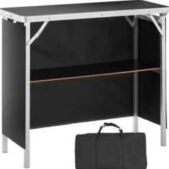 VEVOR Folding Portable Bar Table, Tradeshow Podium Table for Indoor, Outdoor, Party, Picnic, Exhibition, Includes Carrying Case, Storage Shelf and Black Skirt, 38.39