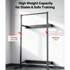 VEVOR Folding Power Cage, Wall-Mounted Power Rack Squat Rack, Multifunctional Strength Training Workout Equipment with Landmine Holder, Adjustable J-Hooks & Pull-Up Bar for Home Gym, 1000LBS Capacity