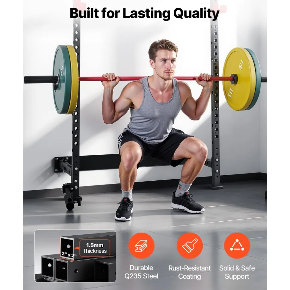 VEVOR Folding Power Cage, Wall-Mounted Power Rack Squat Rack, Multifunctional Strength Training Workout Equipment with Landmine Holder, Adjustable J-Hooks & Pull-Up Bar for Home Gym, 1000LBS Capacity